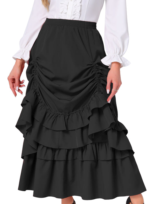 Women's Steampunk Ruffle Layered Drawstring Vintage Gothic Victorian Skirt