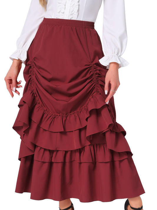 Women's Steampunk Ruffle Layered Drawstring Vintage Gothic Victorian Skirt
