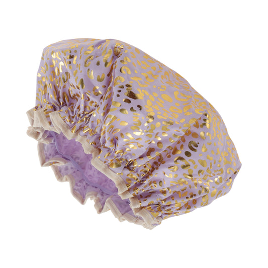 1 Pc Reusable Leopard Spots Shower Cap for Shower Purple