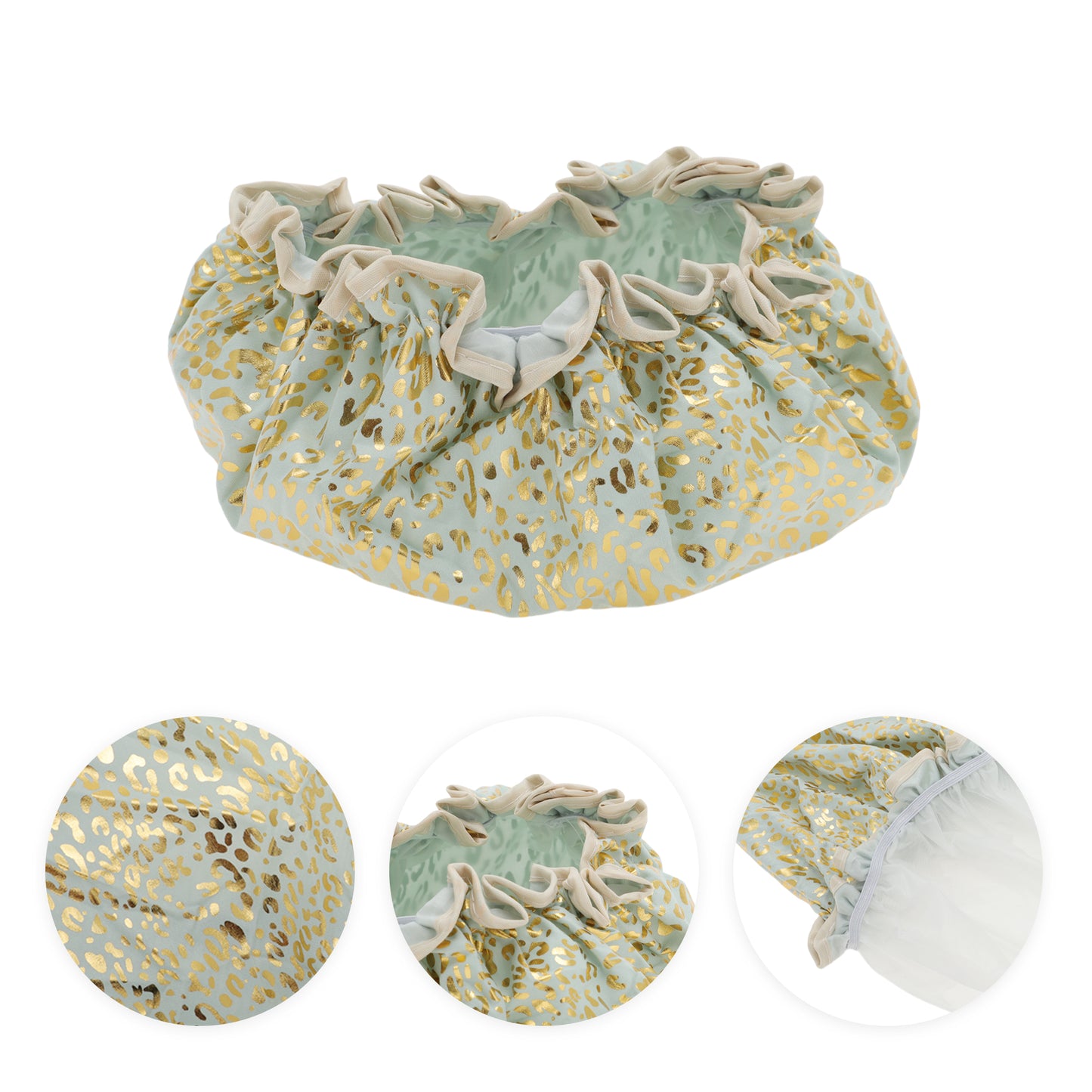 3 Pcs Reusable Leopards Spots Shower Cap for Shower Green