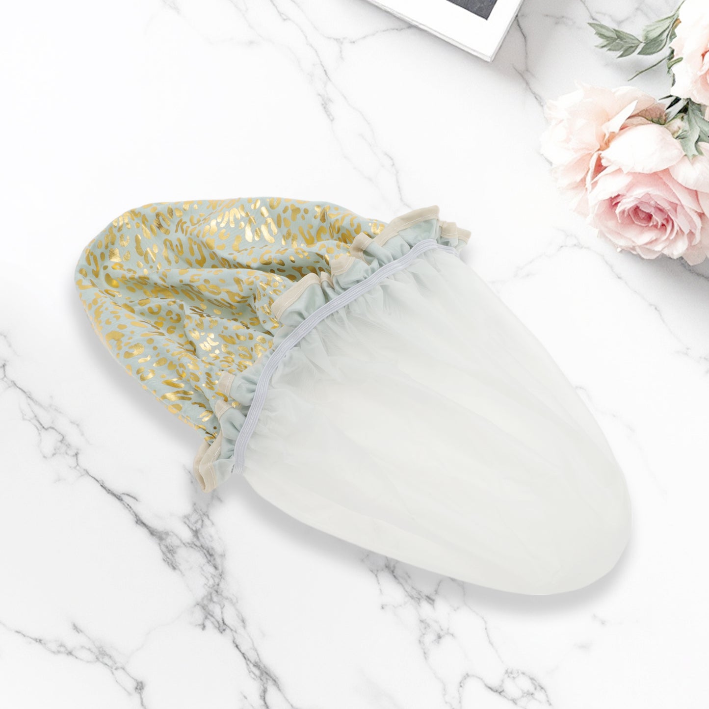 3 Pcs Reusable Leopards Spots Shower Cap for Shower Green
