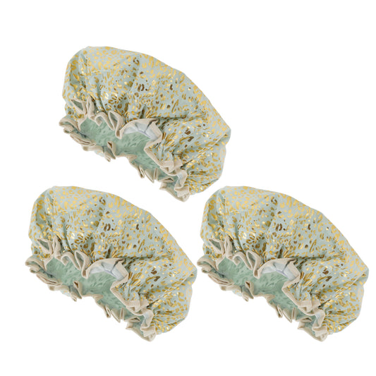 3 Pcs Reusable Leopards Spots Shower Cap for Shower Green