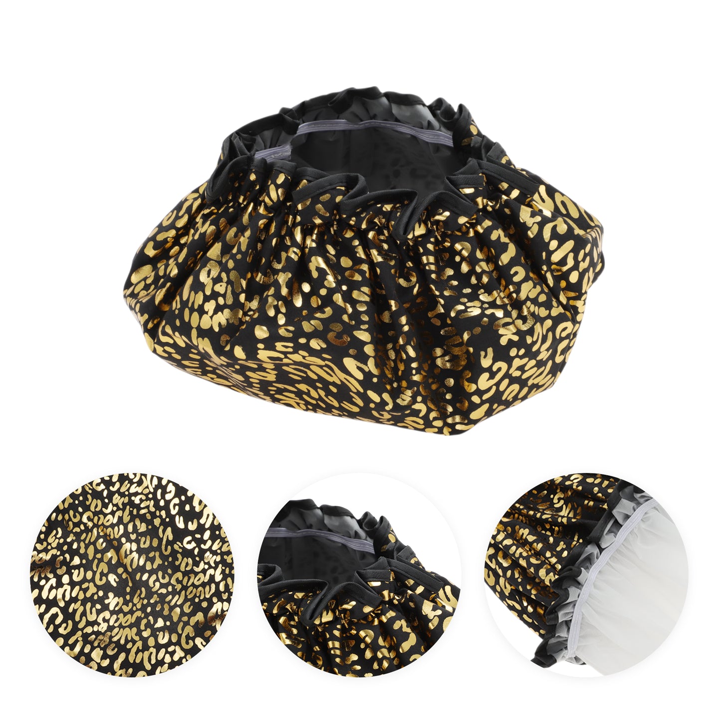 3 Pcs Reusable Leopards Spots Shower Cap for Shower Black