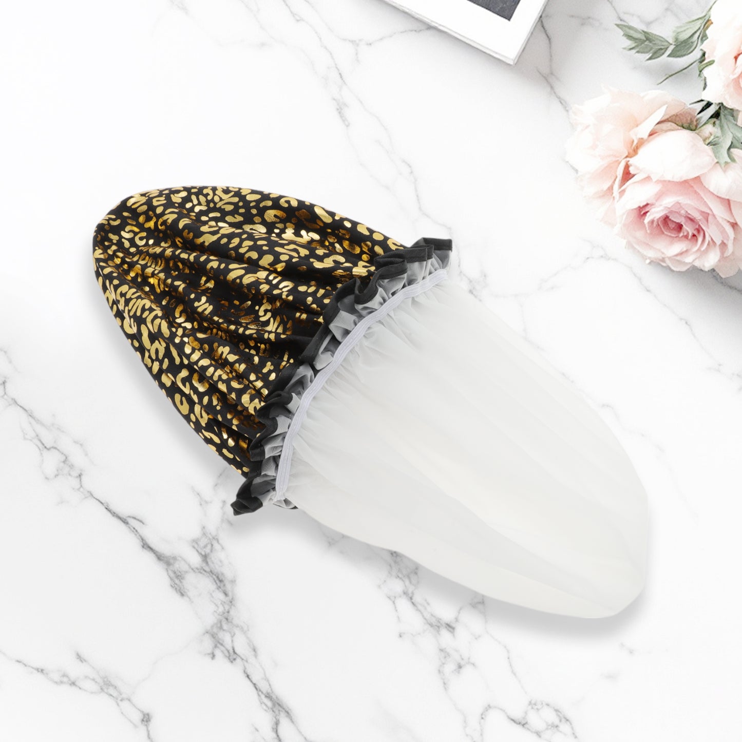 3 Pcs Reusable Leopards Spots Shower Cap for Shower Black