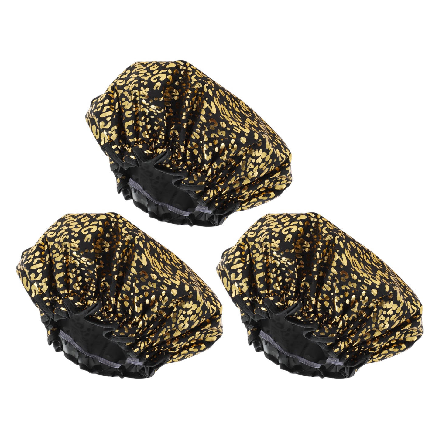 3 Pcs Reusable Leopards Spots Shower Cap for Shower Black