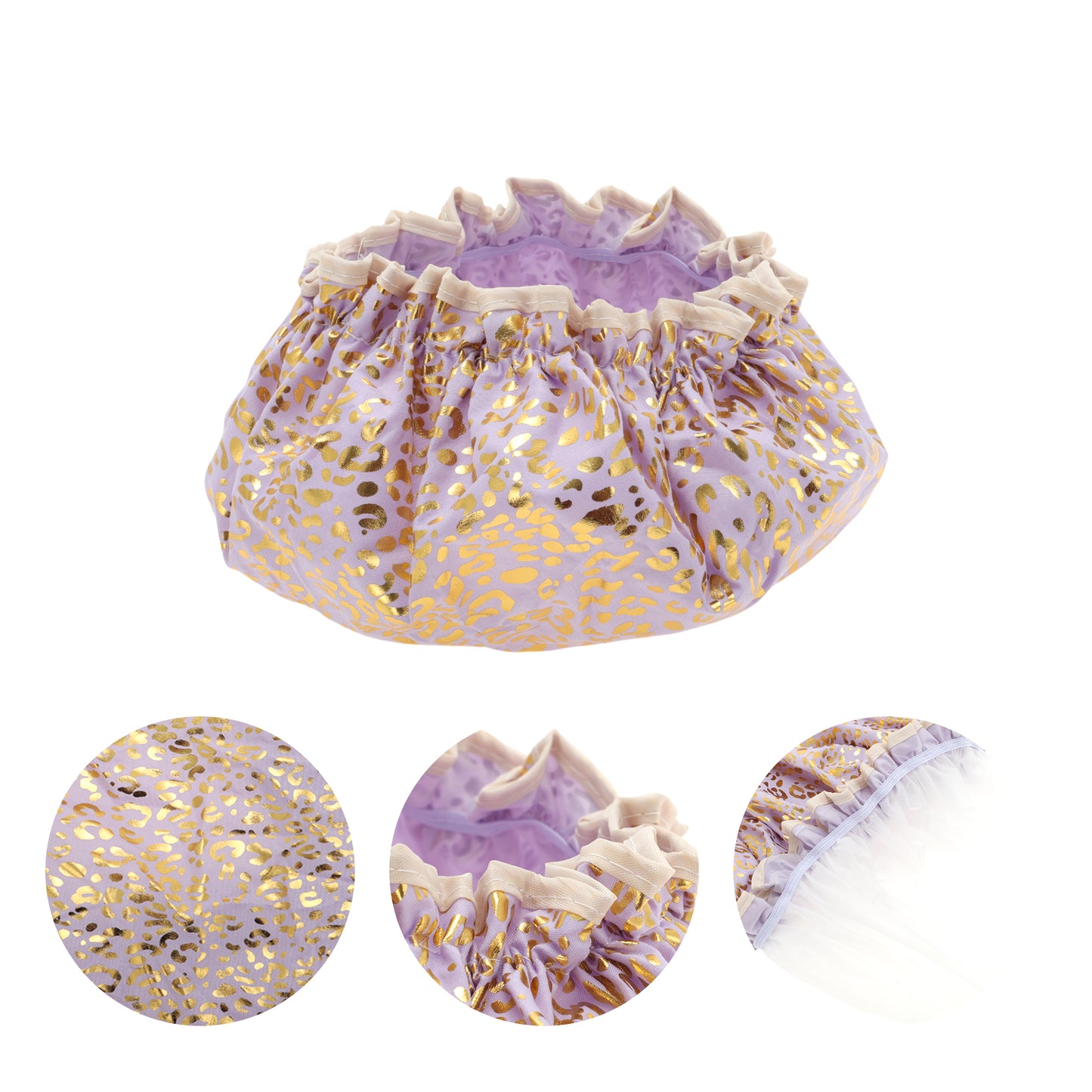 3 Pcs Reusable Leopards Spots Shower Cap for Shower Purple