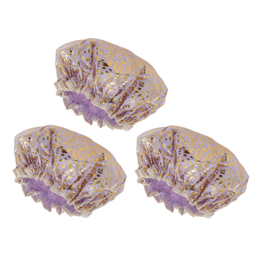 3 Pcs Reusable Leopards Spots Shower Cap for Shower Purple