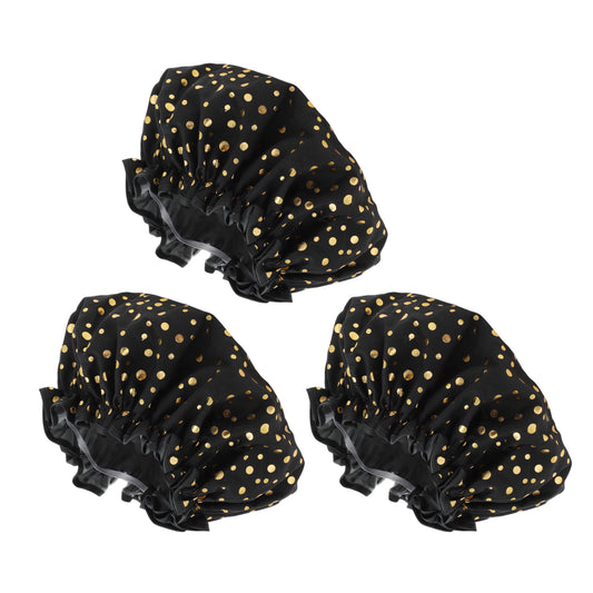 3 Pcs Reusable Dots Double Layer Shower Cap for Shower Black