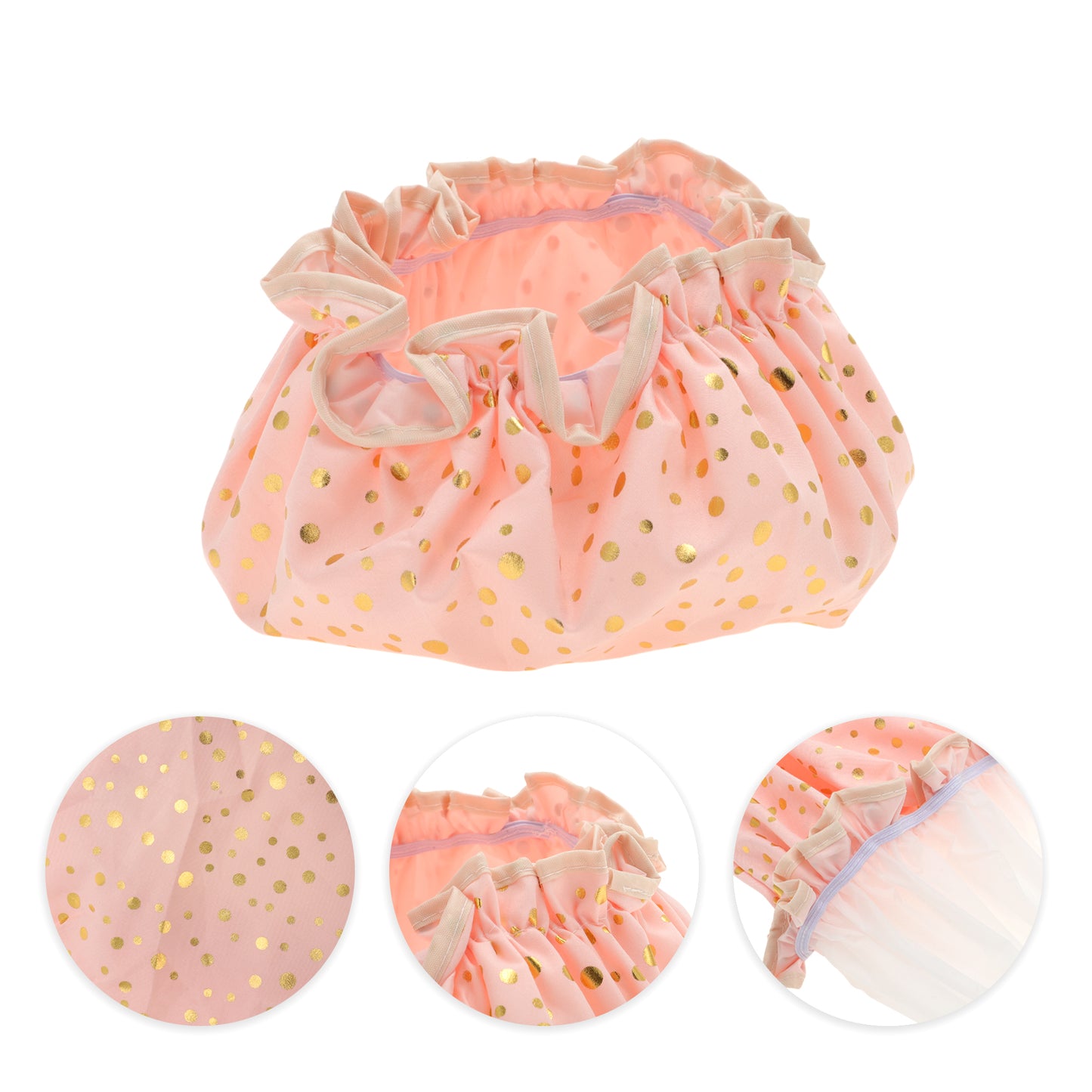 3 Pcs Reusable Dots Double Layer Shower Cap for Shower Pink