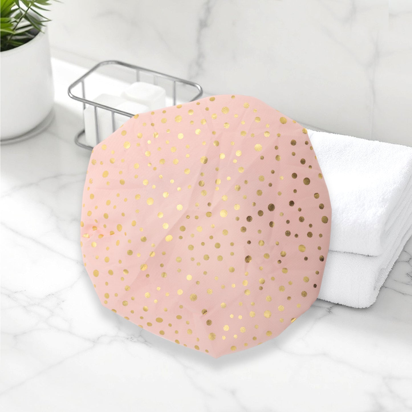 3 Pcs Reusable Dots Double Layer Shower Cap for Shower Pink