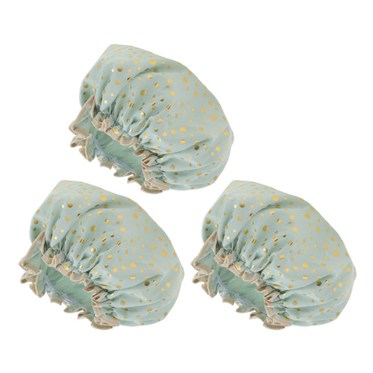 3 Pcs Reusable Dots Double Layer Shower Cap for Shower Light Green