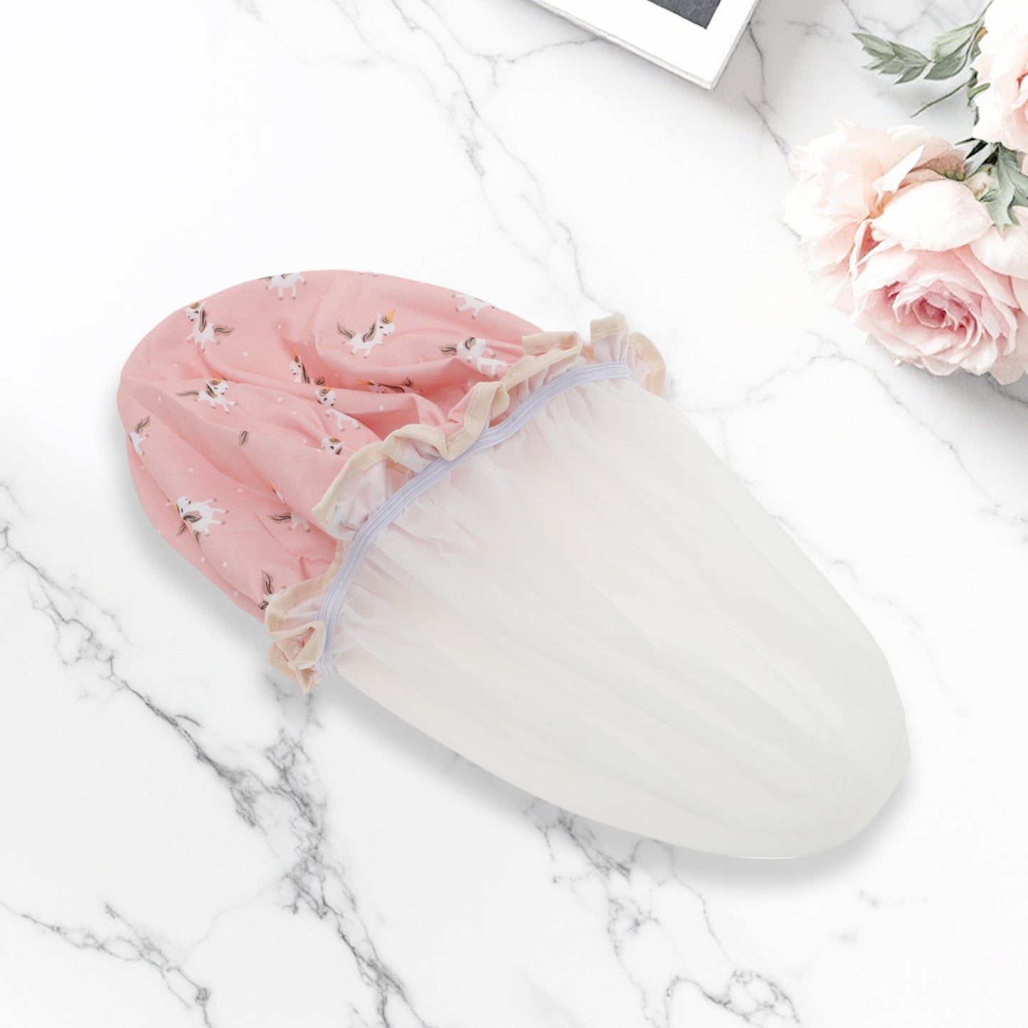 1 Pc Reusable Horse Pattern Shower Cap for Shower Pink