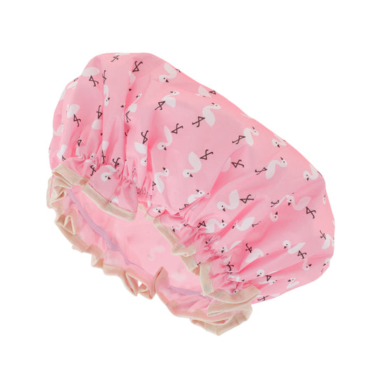 1 Pc Reusable Birds Pattern Shower Cap for Shower Pink
