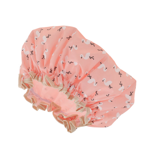 1 Pc Reusable Birds Pattern Shower Cap for Shower Orange Pink