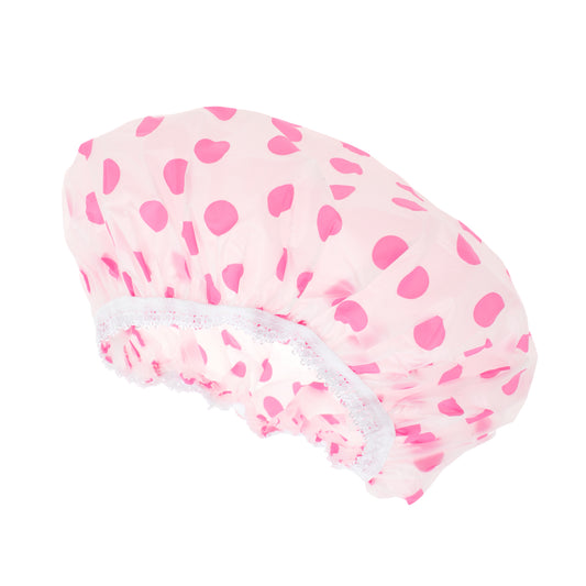 1 Pc Reusable Dots Single Layer Shower Cap for Shower Pink