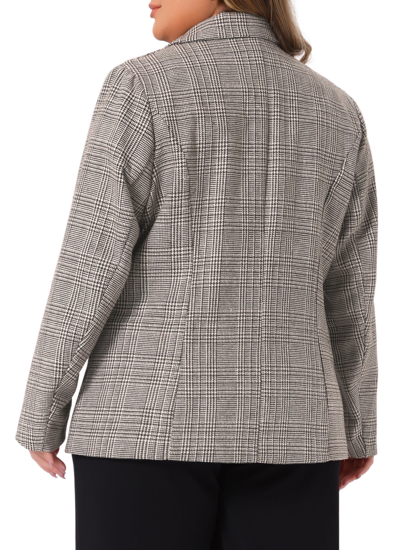 Women Plus Size Blazer Plaid Notched Lapel Long Sleeve Business Casual Blazer Jacket