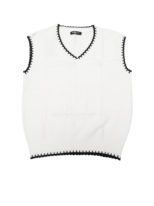 Women's Sweater Vest V Neck Contrast Color Sleeveless Knit Pullover Top