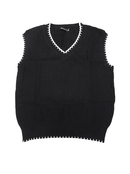 Women's Sweater Vest V Neck Contrast Color Sleeveless Knit Pullover Top