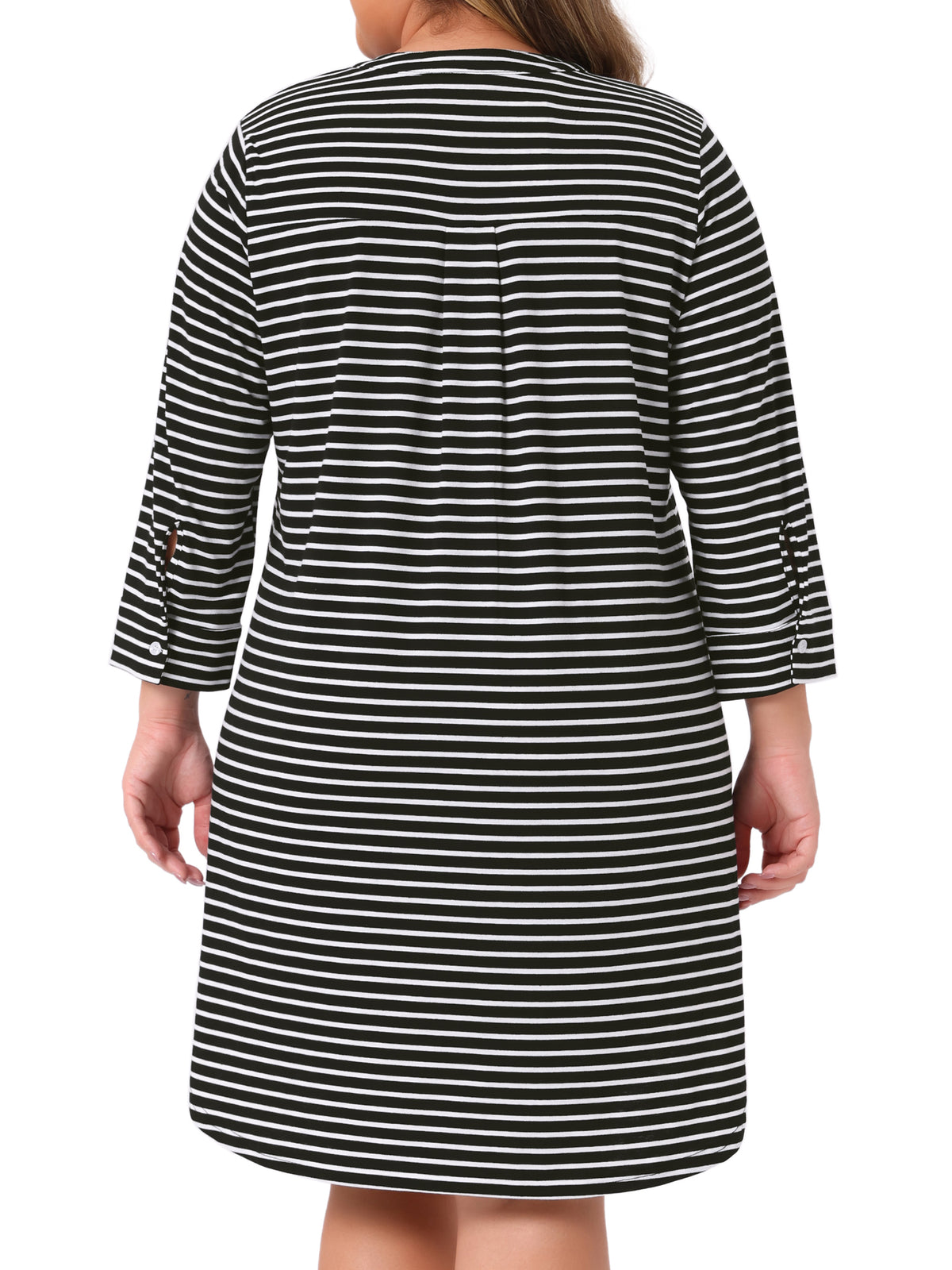 [PACK SALES] Women's Plus Size 2 Pieces Sleepshirt Stripe Button Down V Neck 3/4 Sleeve Soft Pajamas Dress Lounge Nightdress with Pocket