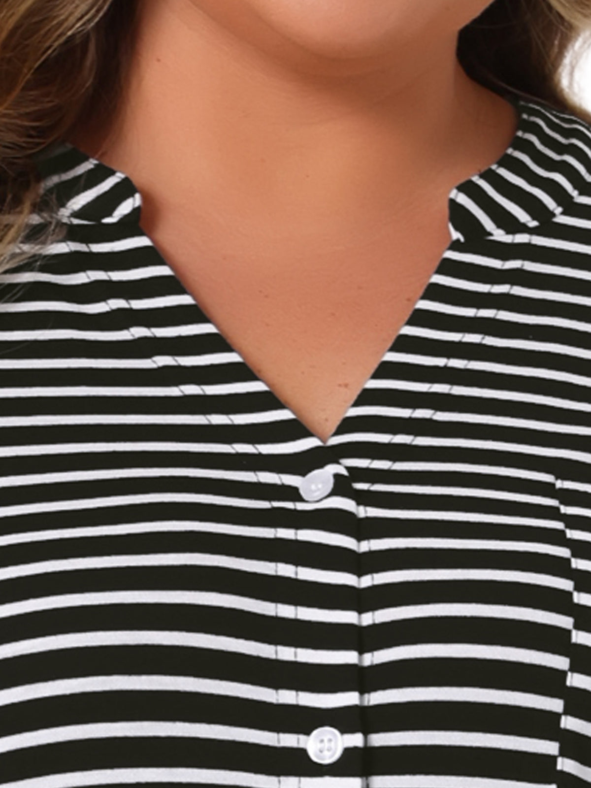 [PACK SALES] Women's Plus Size 2 Pieces Sleepshirt Stripe Button Down V Neck 3/4 Sleeve Soft Pajamas Dress Lounge Nightdress with Pocket