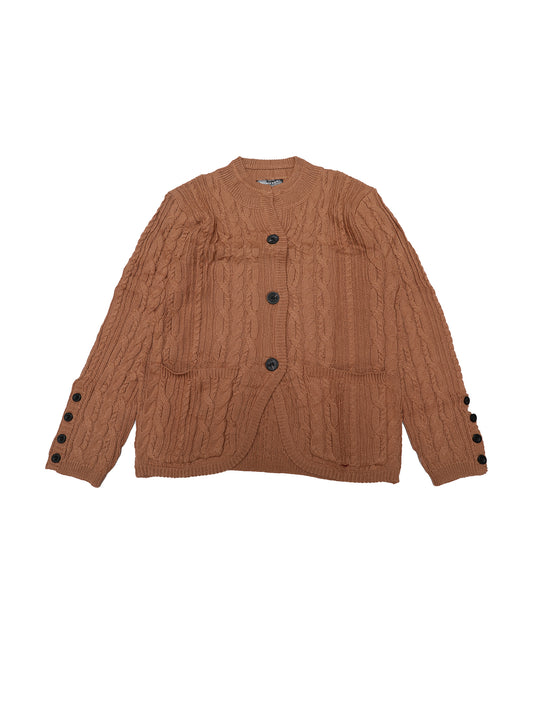 Suéter tipo cárdigan para mujer, de manga larga, con botones y abertura frontal, informal, de otoño, con punto trenzado y bolsillos.