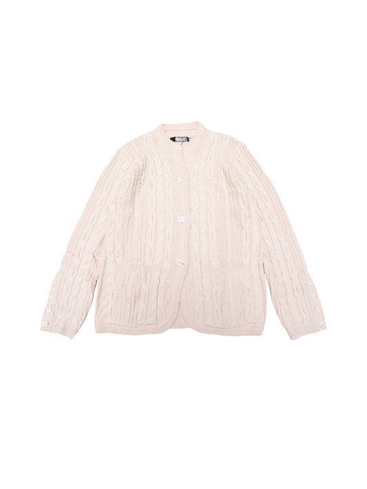Suéter tipo cárdigan para mujer, de manga larga, con botones y abertura frontal, informal, de otoño, con punto trenzado y bolsillos.