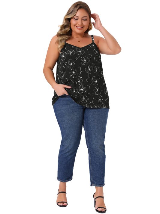 Women Plus Size Cami Tank Top V Neck Sleeveless Adjustable Straps Floral Summer Top