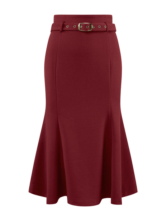 Women's Elegant Fishtail Skirt High Waist Belted Elegant Midi Mermaid Skirts