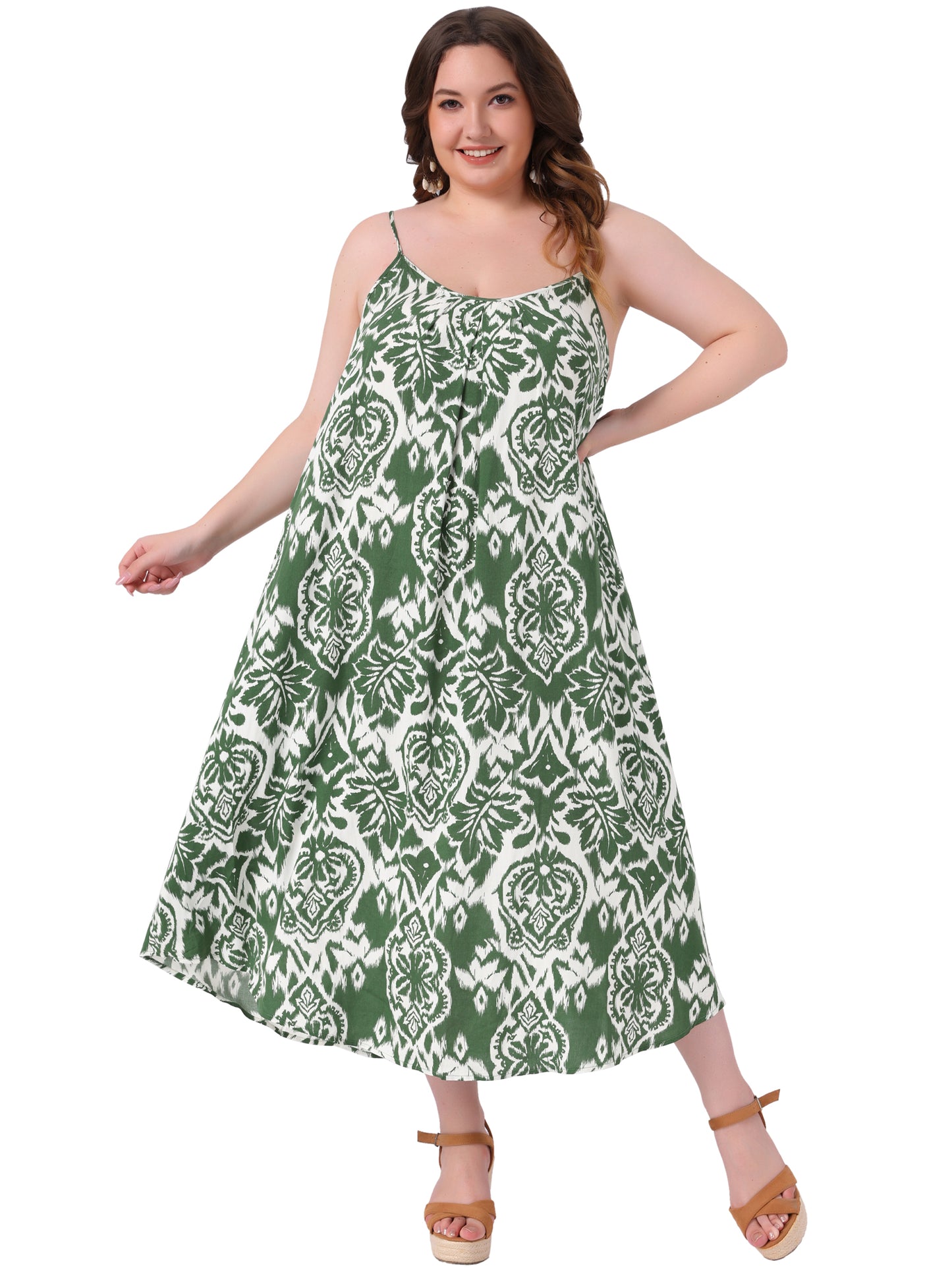 Women's Plus Size Bohemian Spaghetti Straps Summer Long Maxi Beach Dress