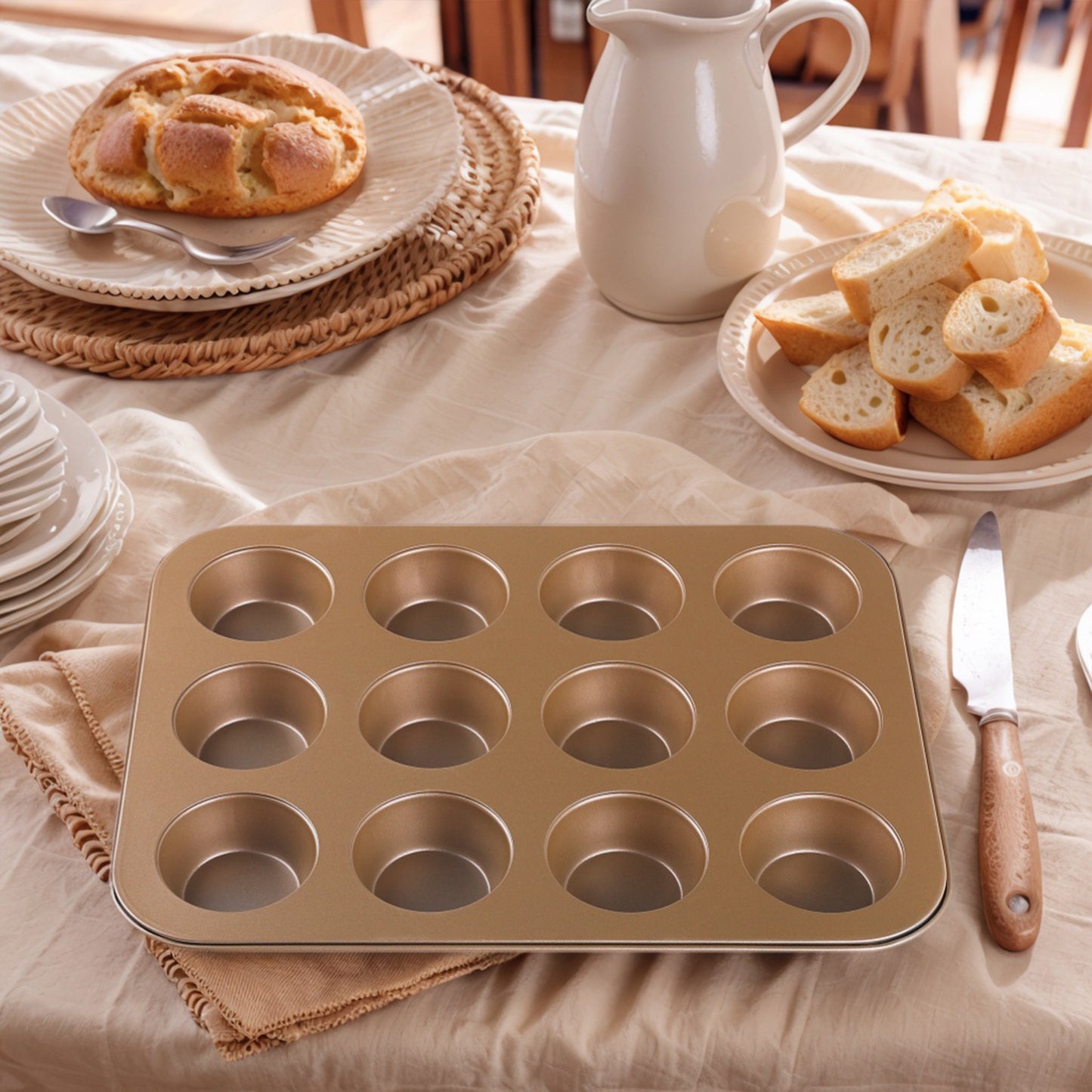 3 Pack Cup Cake Pans, Nonstick 12 Cups, Muffin-Pan for Baking