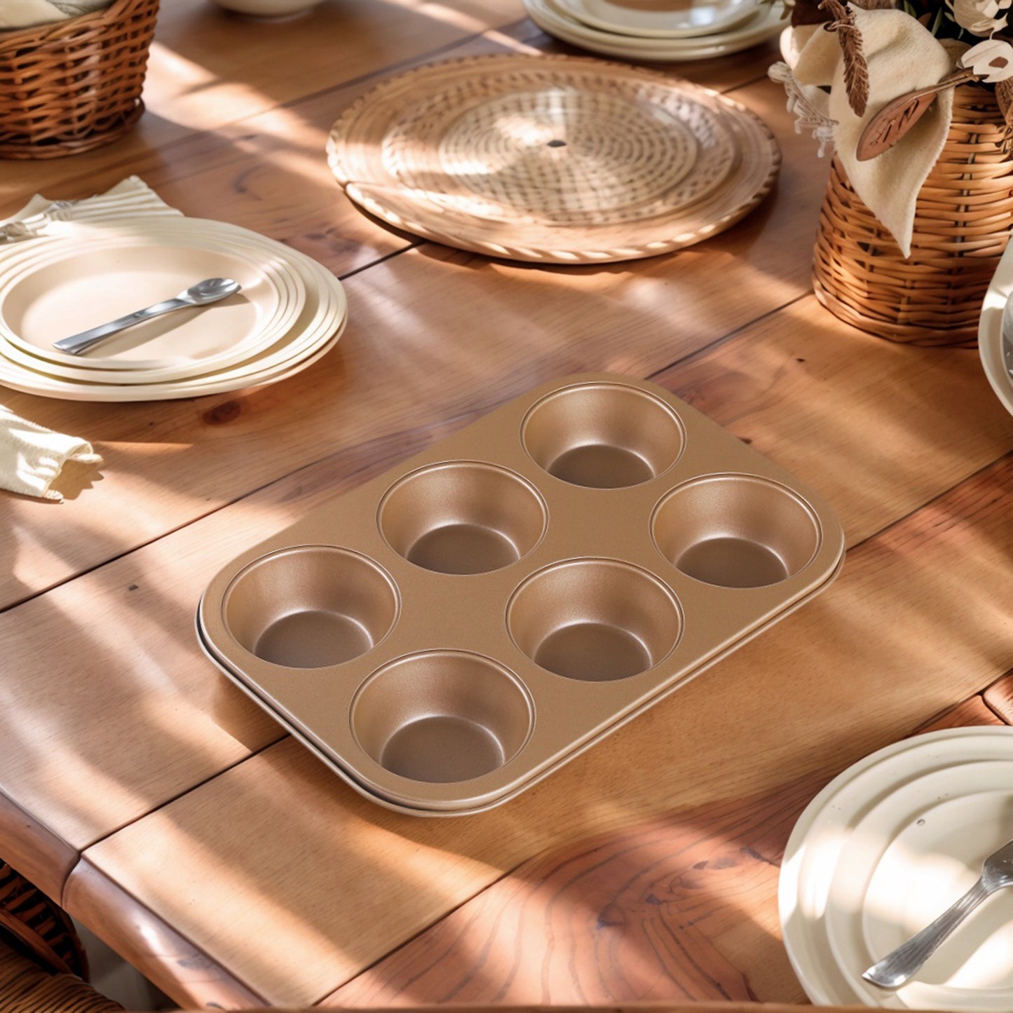 1 Pack Cup Cake Pans, Nonstick Cupcake Pan 6 Cups, Premium Cheesecake Pans