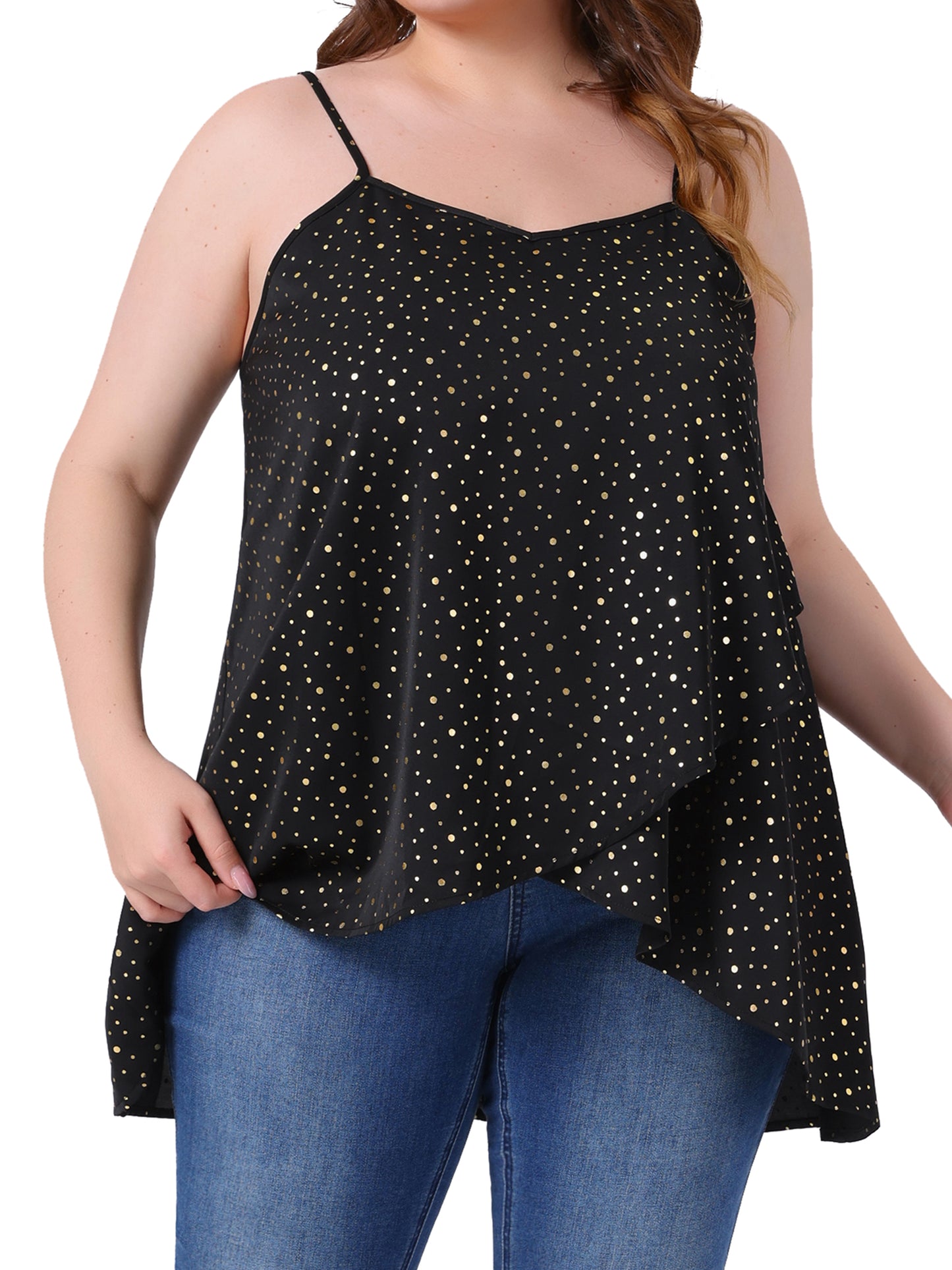 Women Plus Size Loose Casual Summer Cami Polka Dots Flowy Sleeveless Camisole Tank Top