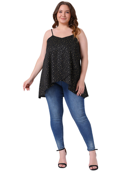 Women Plus Size Loose Casual Summer Cami Polka Dots Flowy Sleeveless Camisole Tank Top