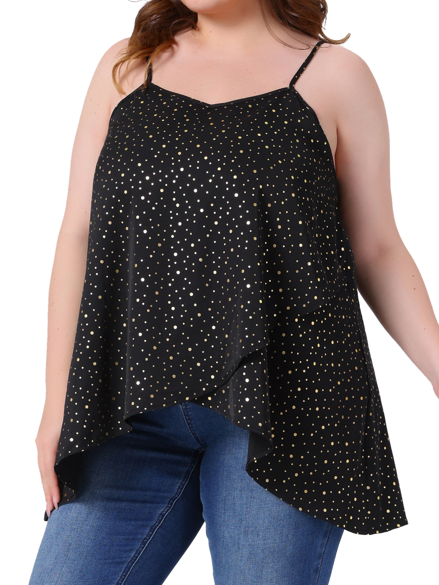 Women Plus Size Loose Casual Summer Cami Polka Dots Flowy Sleeveless Camisole Tank Top