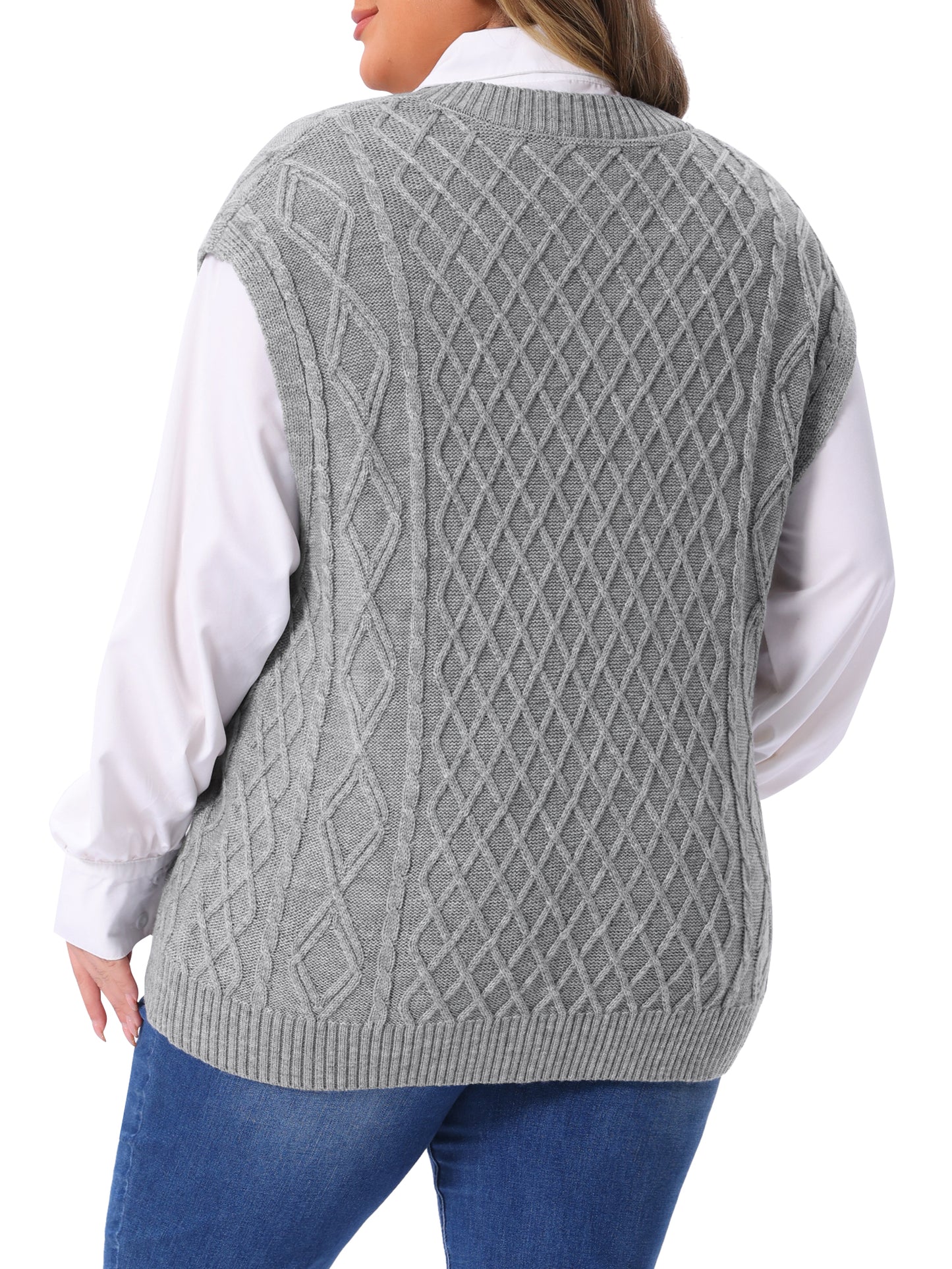 Women Plus Size V Neck Sleeveless Knit Solid Ribbed Pullover Sweater Vest