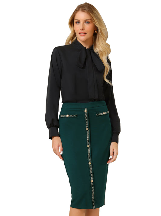 Women's Bodycon Pencil Skirt High Waist Stretchy Knee Length Office Work Skirts