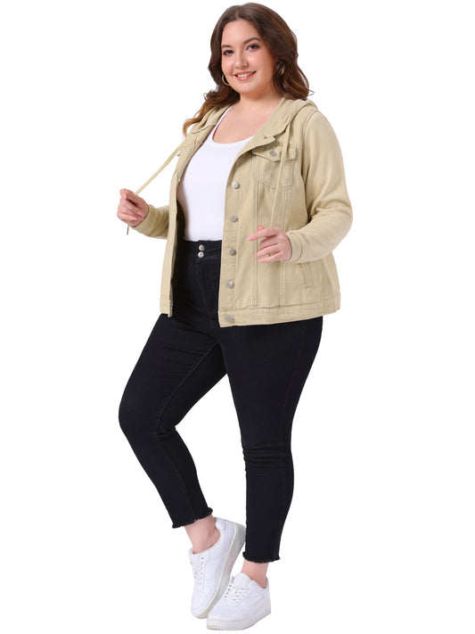 Chaqueta vaquera de talla grande para mujer con capucha, manga larga, estilo western, informal, con capucha, chaqueta vaquera