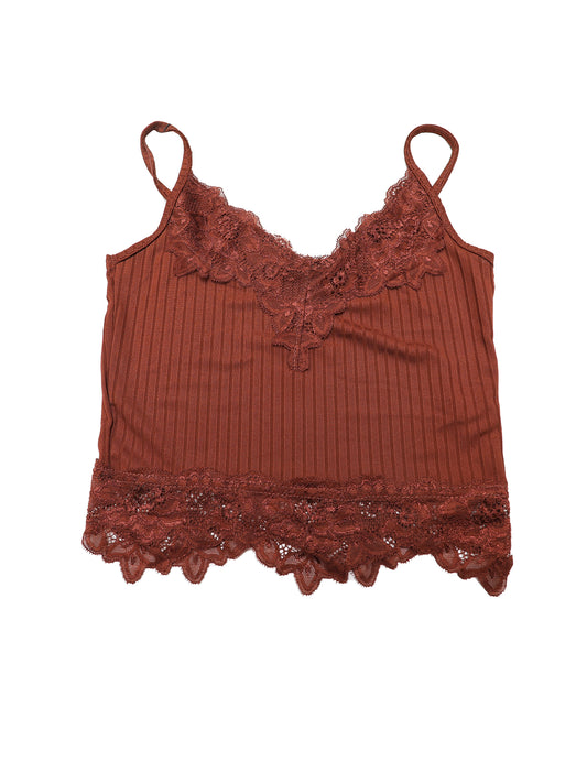 Women's Sexy V Neck Sleeveless Lace Trim Cropped Tank Top