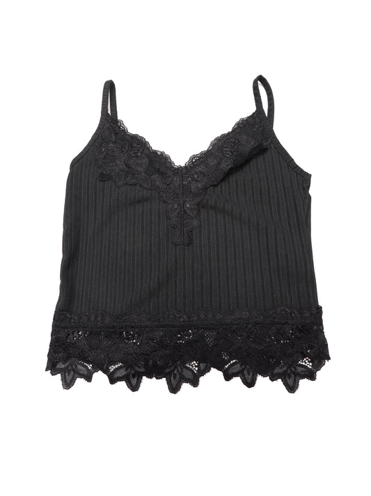 Women's Sexy V Neck Sleeveless Lace Trim Cropped Tank Top