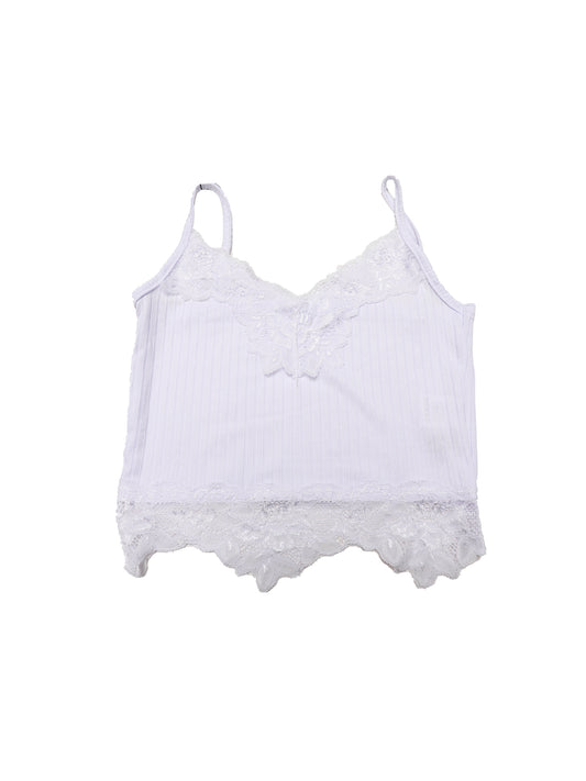 Women's Sexy V Neck Sleeveless Lace Trim Cropped Tank Top
