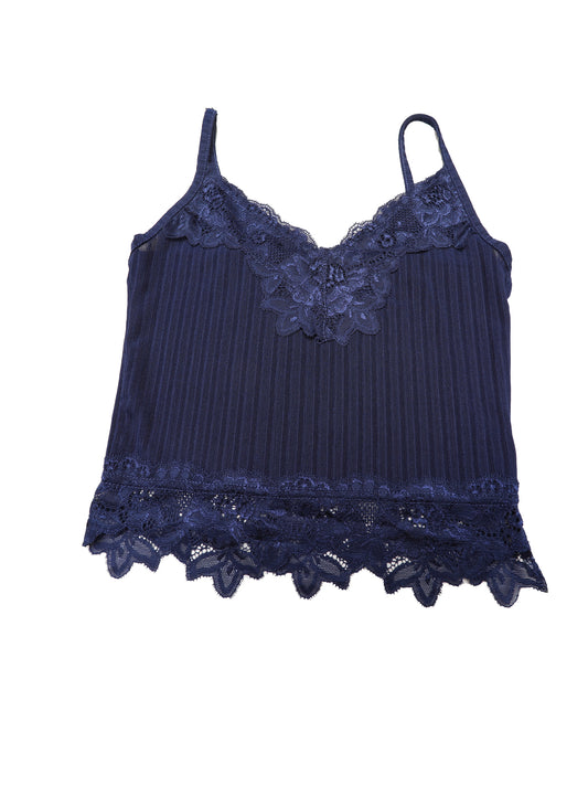 Women's Sexy V Neck Sleeveless Lace Trim Cropped Tank Top