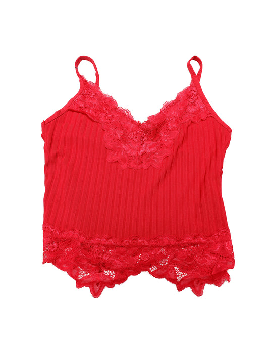 Women's Sexy V Neck Sleeveless Lace Trim Cropped Tank Top