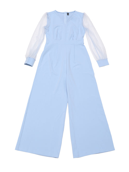 Women's Elegant V Neck Mesh Long Sleeve Loose Wide Leg Romper Cocktail Jumpsuits
