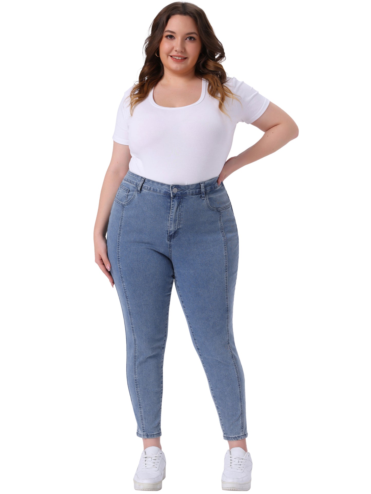 Women's Plus Size Jeans Mid Rise Stretch Washed Skinny Jeans Casual Denim Jeggings