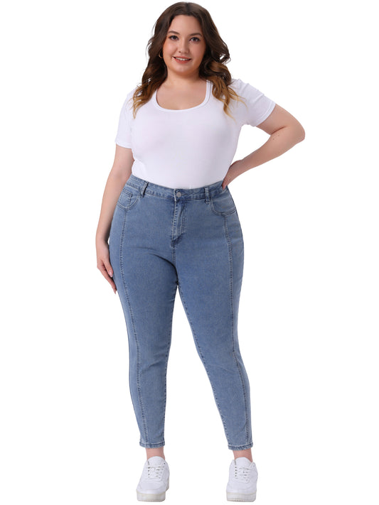 Women's Plus Size Jeans Mid Rise Stretch Washed Skinny Jeans Casual Denim Jeggings