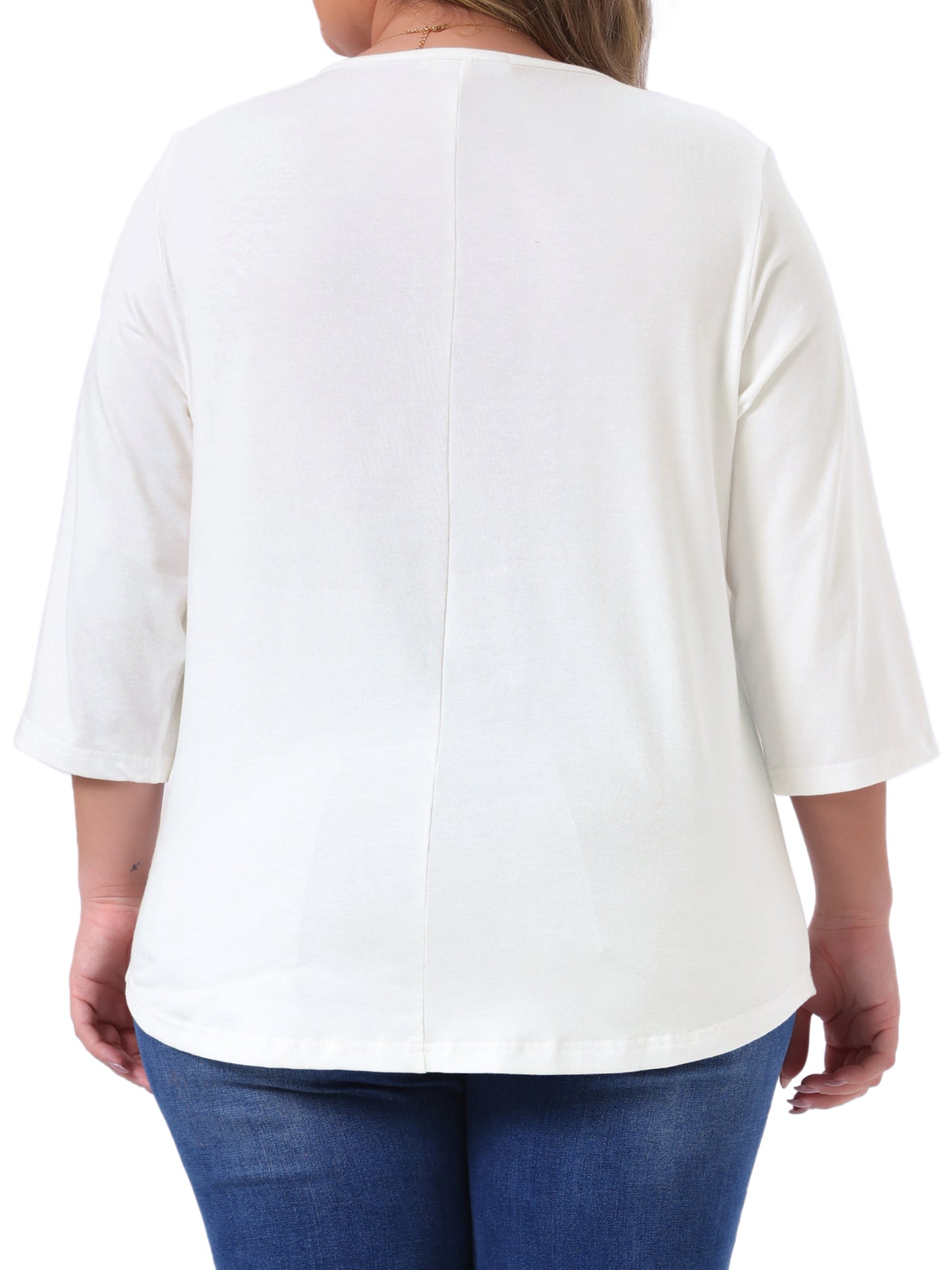 Women Plus Size 3/4 Sleeve Crochet Lace Detail Blouse Top Flowy Casual Tunic
