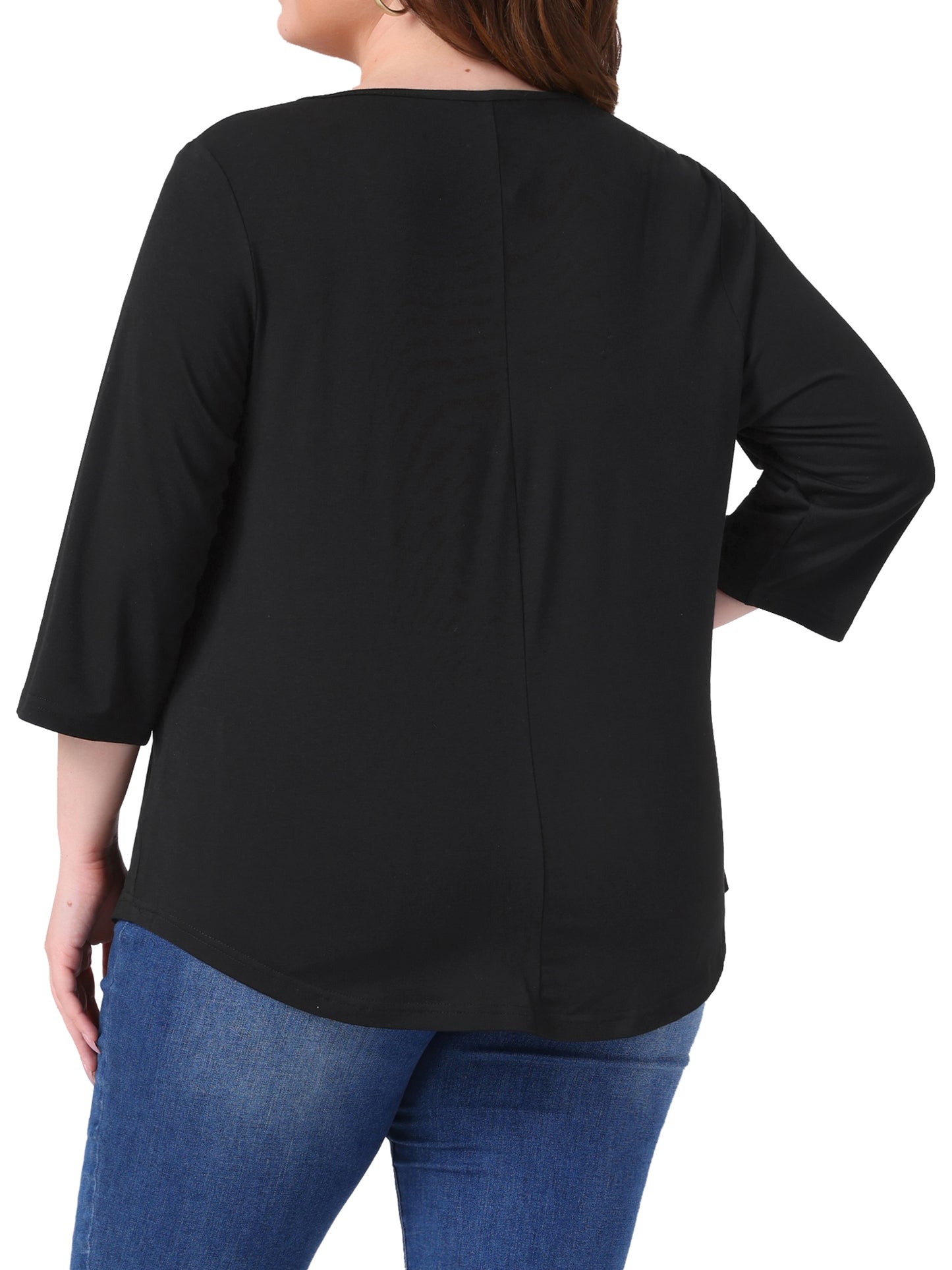 Women Plus Size 3/4 Sleeve Crochet Lace Detail Blouse Top Flowy Casual Tunic