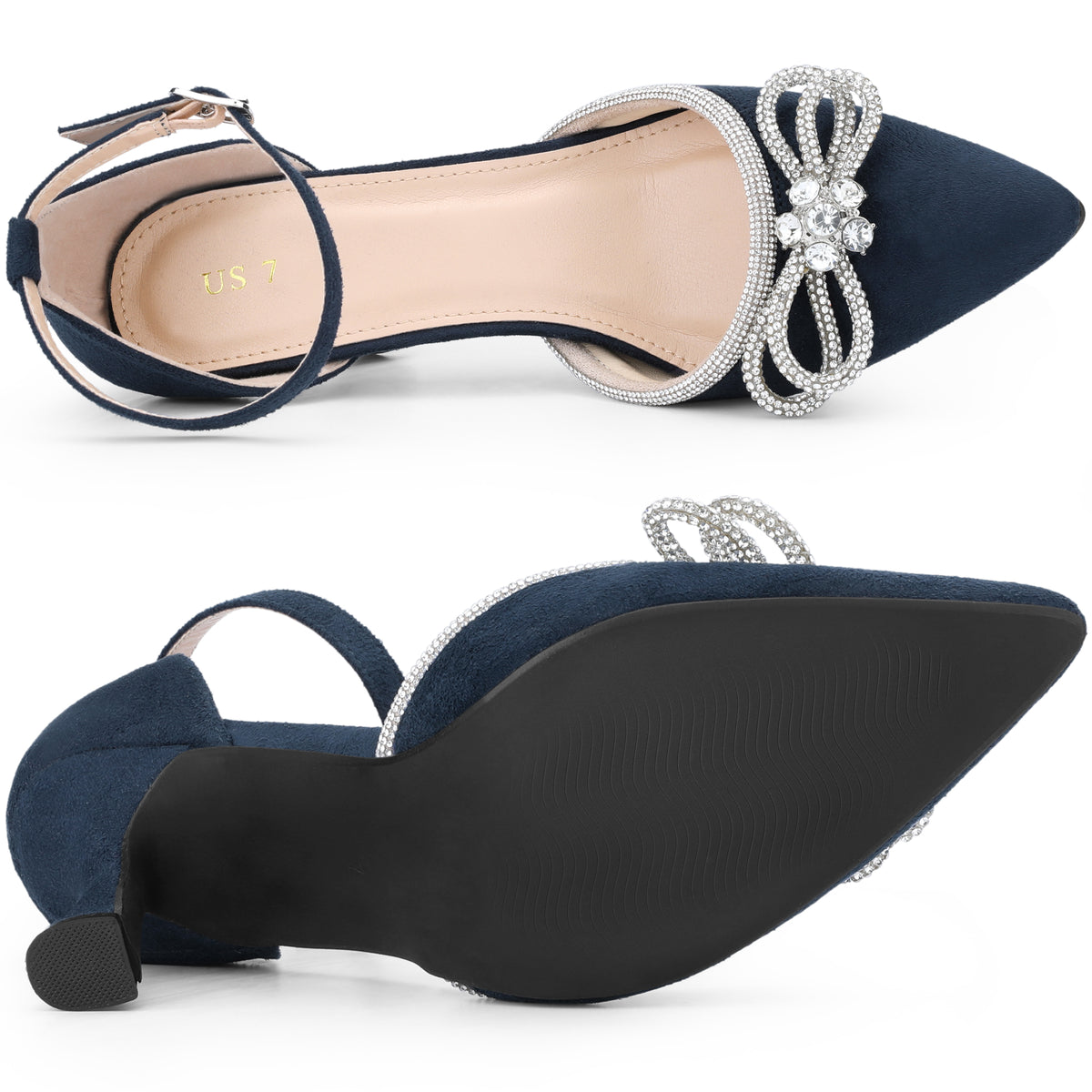 Women's Rhinestones Bow Wedding Shoes Stiletto Heel Sandals Pumps