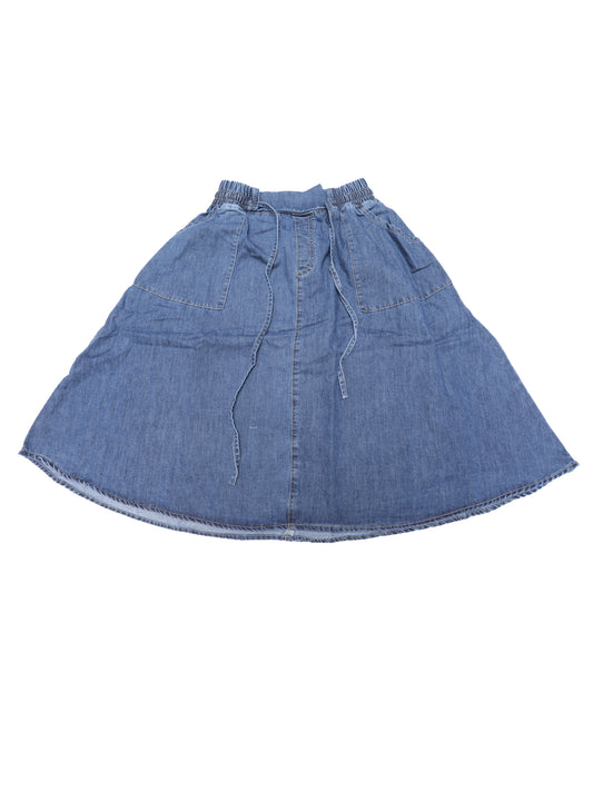 Women's Jean Elastic Waist A-Line Midi Denim Skirt with Pockets