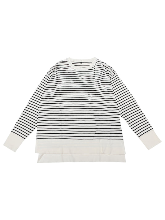 Women's Striped Sweater Side Slits Knit Crew Neck Oversized Pullover Tops